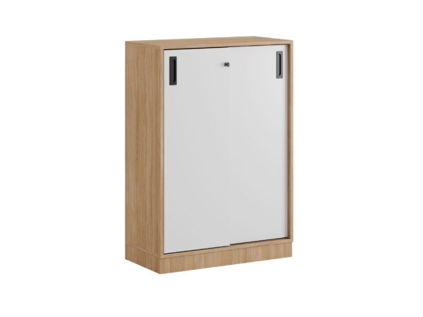 Småland Skjutdörrskåp ek med sockel – Bredd 80 cm x Höjd 115,5 cm, Vit, grå eller ek. Från: