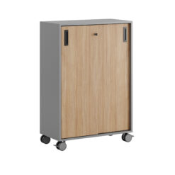 Småland Skjutdörrskåp grå med hjul – 80×116 cm