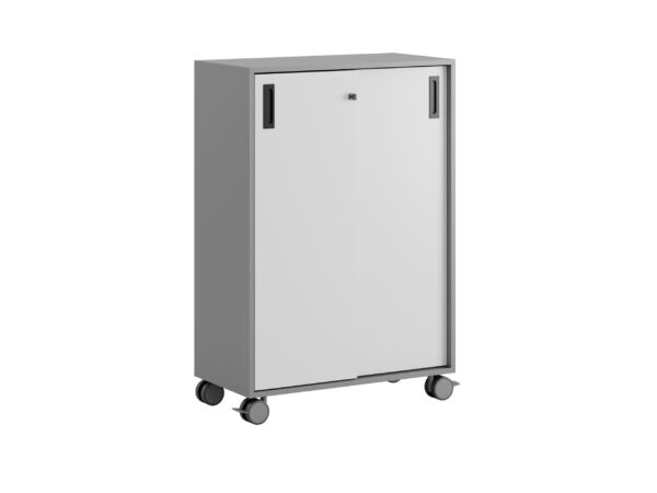 Småland Skjutdörrskåp grå med hjul – 80×116 cm