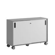 Småland Skjutdörrskåp grå med hjul – Bredd 120 cm x Höjd 81 cm, Vit, grå eller ek. Från: