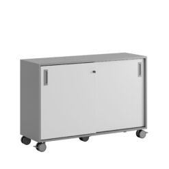 Småland Skjutdörrskåp grå med hjul – Bredd 120 cm x Höjd 81 cm, Vit, grå eller ek. Från:
