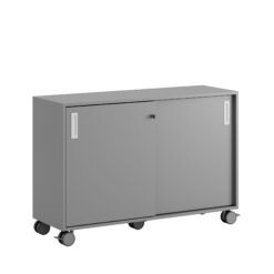 Småland Skjutdörrskåp grå med hjul – Bredd 120 cm x Höjd 81 cm, Vit, grå eller ek. Från: