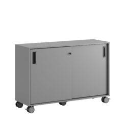 Småland Skjutdörrskåp grå med hjul – Bredd 120 cm x Höjd 81 cm, Vit, grå eller ek. Från: