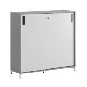 Småland Skjutdörrskåp grå med metallfötter – Bredd 120 cm x Höjd 115,5 cm, Vit, grå eller ek. Från: