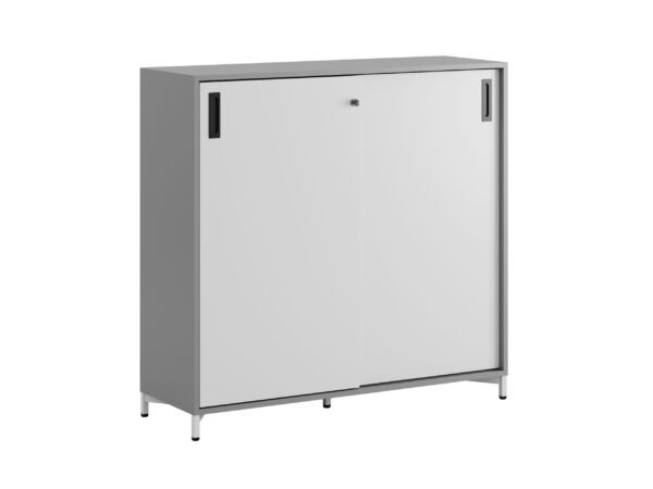 Småland Skjutdörrskåp grå med metallfötter – Bredd 120 cm x Höjd 115,5 cm, Vit, grå eller ek. Från: