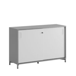 Småland Skjutdörrskåp grå med metallfötter – Bredd 120 cm x Höjd 80 cm, Vit, grå eller ek. Från: