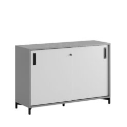 Småland Skjutdörrskåp grå med metallfötter – Bredd 120 cm x Höjd 80 cm, Vit, grå eller ek. Från: