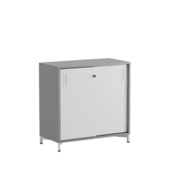 Småland Skjutdörrskåp grå med metallfötter – Bredd 80 cm x Höjd 73,5 cm – Dörrar Vit, grå eller ek.