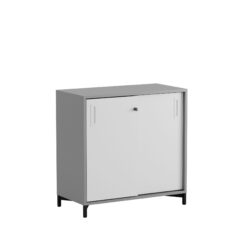 Småland Skjutdörrskåp grå med metallfötter – Bredd 80 cm x Höjd 73,5 cm – Dörrar Vit, grå eller ek.