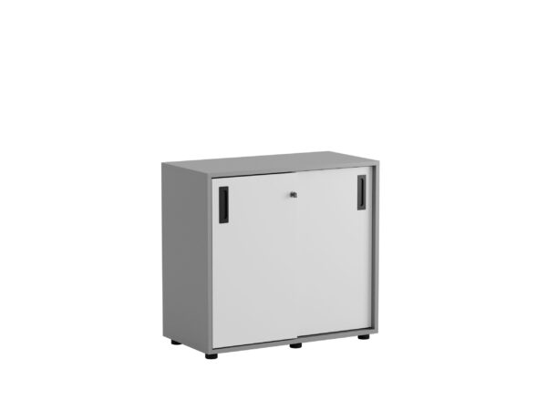 Småland Skjutdörrskåp grå med plast fötter  –  80 cm x  73,5 cm