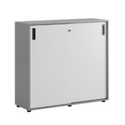 Småland Skjutdörrskåp grå med plastfötter – Bredd 120 cm x Höjd 109 cm, Vit, grå eller ek. Från: