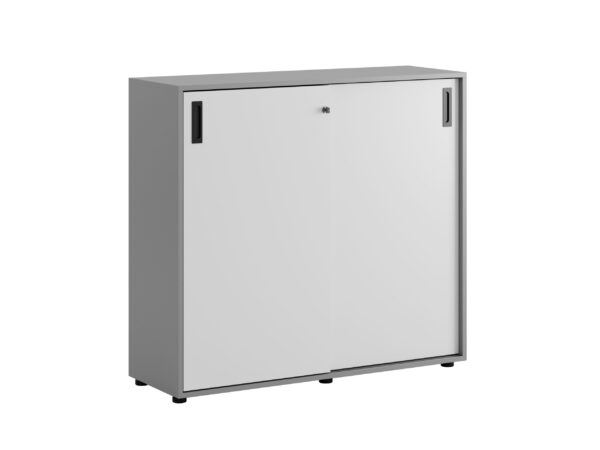 Småland Skjutdörrskåp grå med plastfötter – Bredd 120 cm x Höjd 109 cm, Vit, grå eller ek. Från: