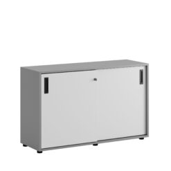 Småland Skjutdörrskåp grå med plastfötter – Bredd 120 cm x Höjd 73,5 cm, Vit, grå eller ek. Från: