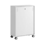 Småland Skjutdörrskåp vit med hjul – 120×81 cm