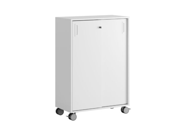 Småland Skjutdörrskåp vit med hjul – 120×81 cm