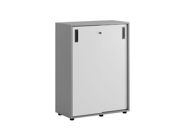 Småland Skjutdörrsskåp grå med plastfötter – Bredd 80 cm x Höjd 109 cm, Vit, grå eller ek. Från: