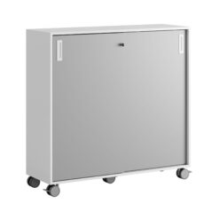 Småland Skjutdörrsskåp med hjul – Bredd 120 cm x Höjd 116 cm, Vit, grå eller ek. Från:
