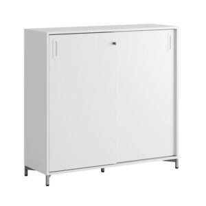 Småland Skjutdörrsskåp med metallfötter – Bredd 120 cm x Höjd 115,5 cm, Vit, grå eller ek. Från: