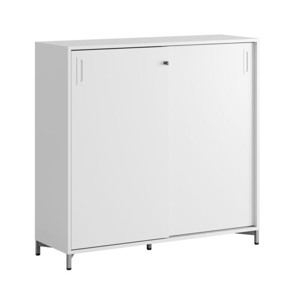 Småland Skjutdörrsskåp med metallfötter – Bredd 120 cm x Höjd 115,5 cm, Vit, grå eller ek. Från: