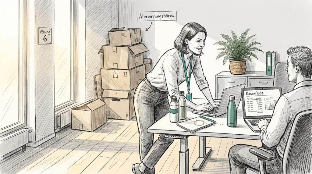 Egenföretagare som arbetar i ett ljust och miljövänligt kontor