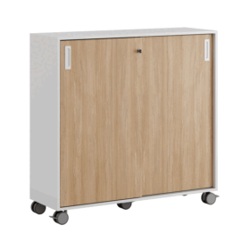 Origpic — Småland Skjutdörrsskåp med hjul – Bredd 120 cm x Höjd 116 cm, Vit, grå eller ek. Från: