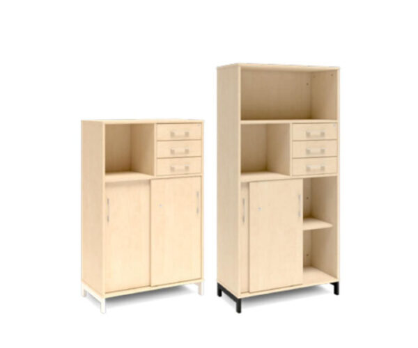 Bokhylla med delvis skjutdorrar amp lador dna bjork — Bokhylla med delvis skjutdörrar & lådor DNA – BJÖRK R