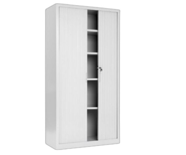 SMK högt kontorsskåp med jalusidörrar – Ljusgrå