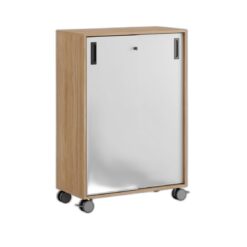 Småland Skjutdörrskåp ek med hjul – Bredd 80 cm x Höjd 116 cm, Vit, grå eller ek. Från: