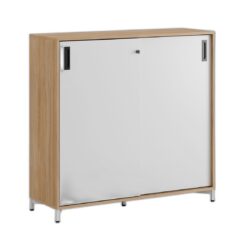 Småland Skjutdörrskåp ek med metallfötter – Bredd 120 cm x Höjd 115,5 cm, Vit, grå eller ek. Från: