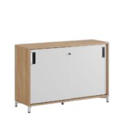 Småland Skjutdörrskåp ek med metallfötter – Bredd 120 cm x Höjd 80 cm, Vit, grå eller ek. Från: