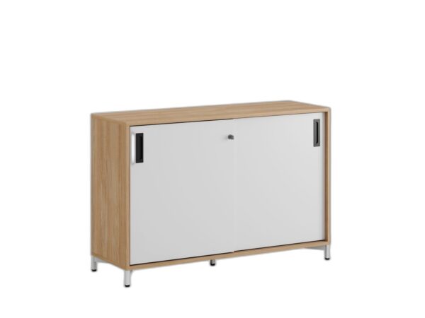 Småland Skjutdörrskåp ek med metallfötter – Bredd 120 cm x Höjd 80 cm, Vit, grå eller ek. Från:
