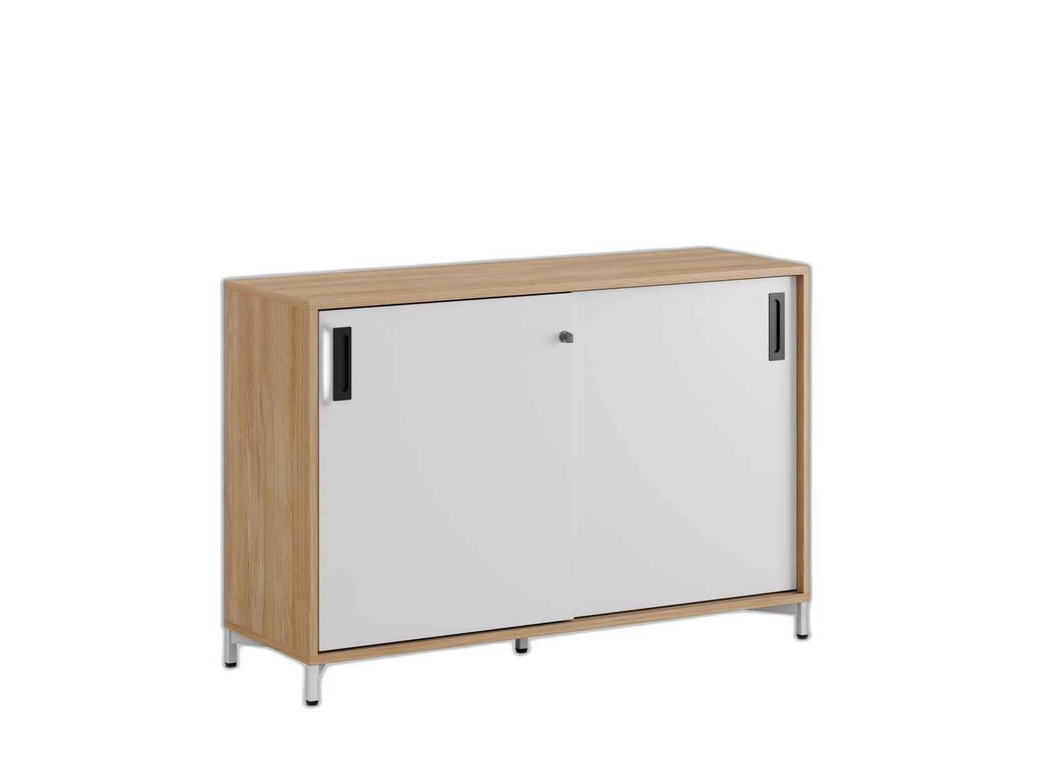 Småland Skjutdörrskåp ek med metallfötter – Bredd 120 cm x Höjd 80 cm, Vit, grå eller ek. Från: