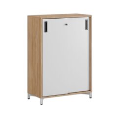 Småland Skjutdörrskåp ek med metallfötter – Bredd 80 cm x Höjd 115,5 cm, Vit, grå eller ek. Från: