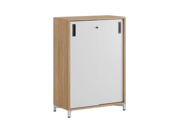 Småland Skjutdörrskåp ek med metallfötter – Bredd 80 cm x Höjd 115,5 cm, Vit, grå eller ek. Från: