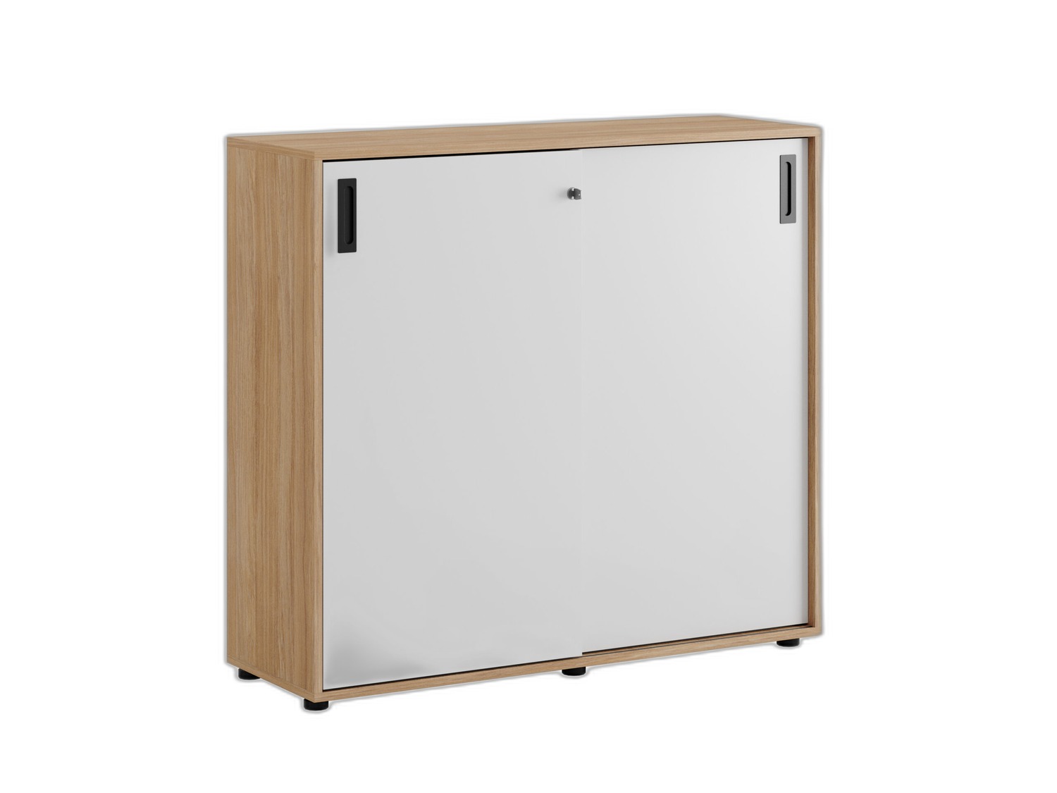 Småland Skjutdörrskåp ek med plastfötter – Bredd 120 cm x Höjd 109 cm, Vit, grå eller ek. Från: