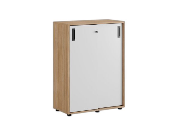 Småland Skjutdörrskåp ek med plastfötter – Bredd 80 cm x Höjd 109 cm, Vit, grå eller ek. Från: