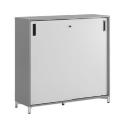 Småland Skjutdörrskåp grå med metallfötter – Bredd 120 cm x Höjd 115,5 cm, Vit, grå eller ek. Från: