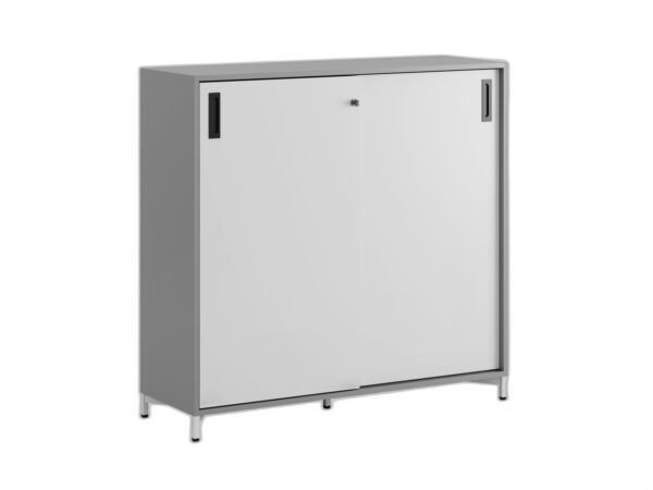 Småland Skjutdörrskåp grå med metallfötter – Bredd 120 cm x Höjd 115,5 cm, Vit, grå eller ek. Från: