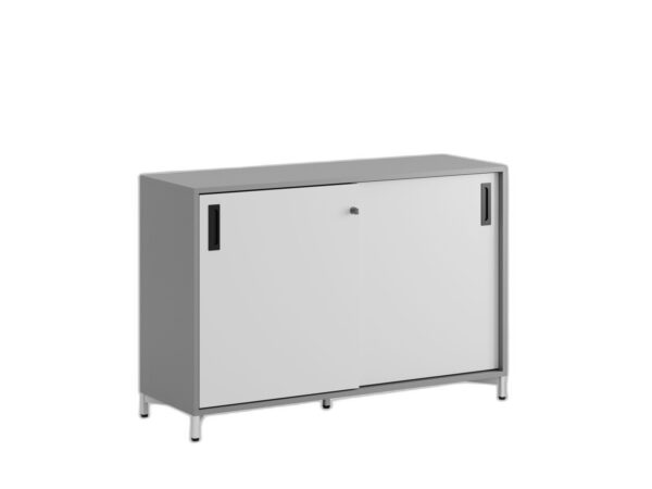 Småland Skjutdörrskåp grå med metallfötter – Bredd 120 cm x Höjd 80 cm, Vit, grå eller ek. Från: