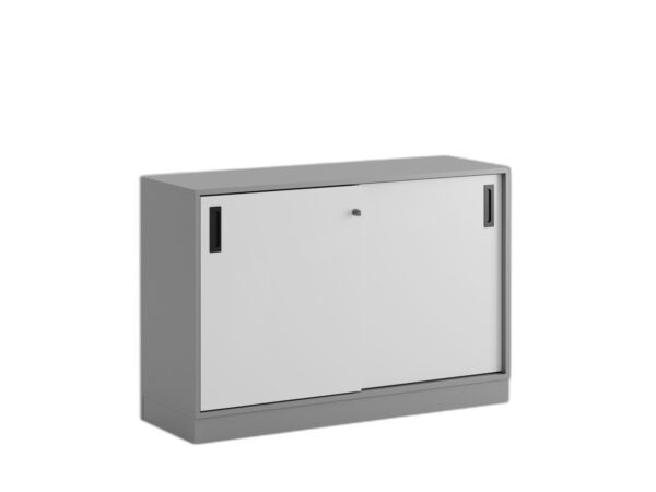 Småland Skjutdörrskåp grå med sockel – 120 cm x  80 cm
