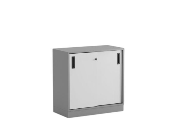 Småland Skjutdörrskåp grå med sockel – Bredd 80 cm x Höjd 80 cm – Dörrar Vit, grå eller ek.