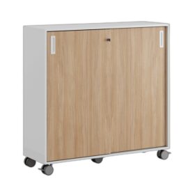 Småland Skjutdörrsskåp med hjul – Bredd 120 cm x Höjd 116 cm, Vit, grå eller ek. Från: