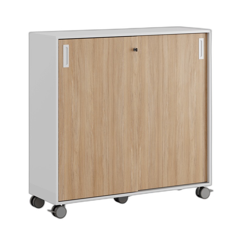 Småland Skjutdörrsskåp med hjul – Bredd 120 cm x Höjd 116 cm, Vit, grå eller ek. Från:
