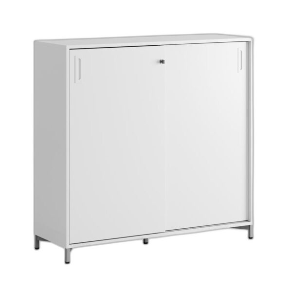 Småland Skjutdörrsskåp med metallfötter – Bredd 120 cm x Höjd 115,5 cm, Vit, grå eller ek. Från: