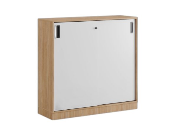 Småland skjutdörrskåp ek med sockel – Bredd 120 cm x Höjd 115,5 cm, Vit, grå eller ek. Från: