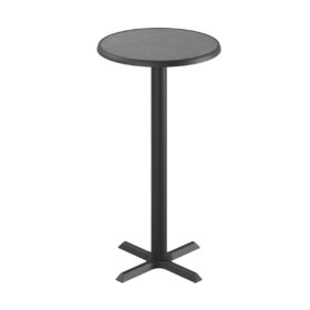 Ferrea bord med rund 60 cm skiva i pizarra‑grått.